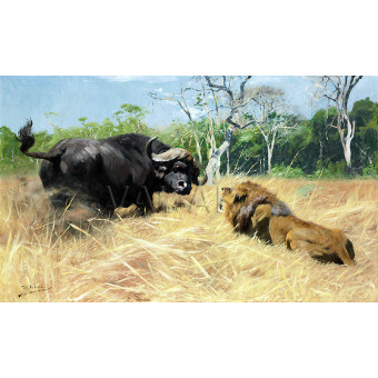 РЕПРОДУКЦИИ НА КАРТИНИ Бивол и лъв преди битката (1920)